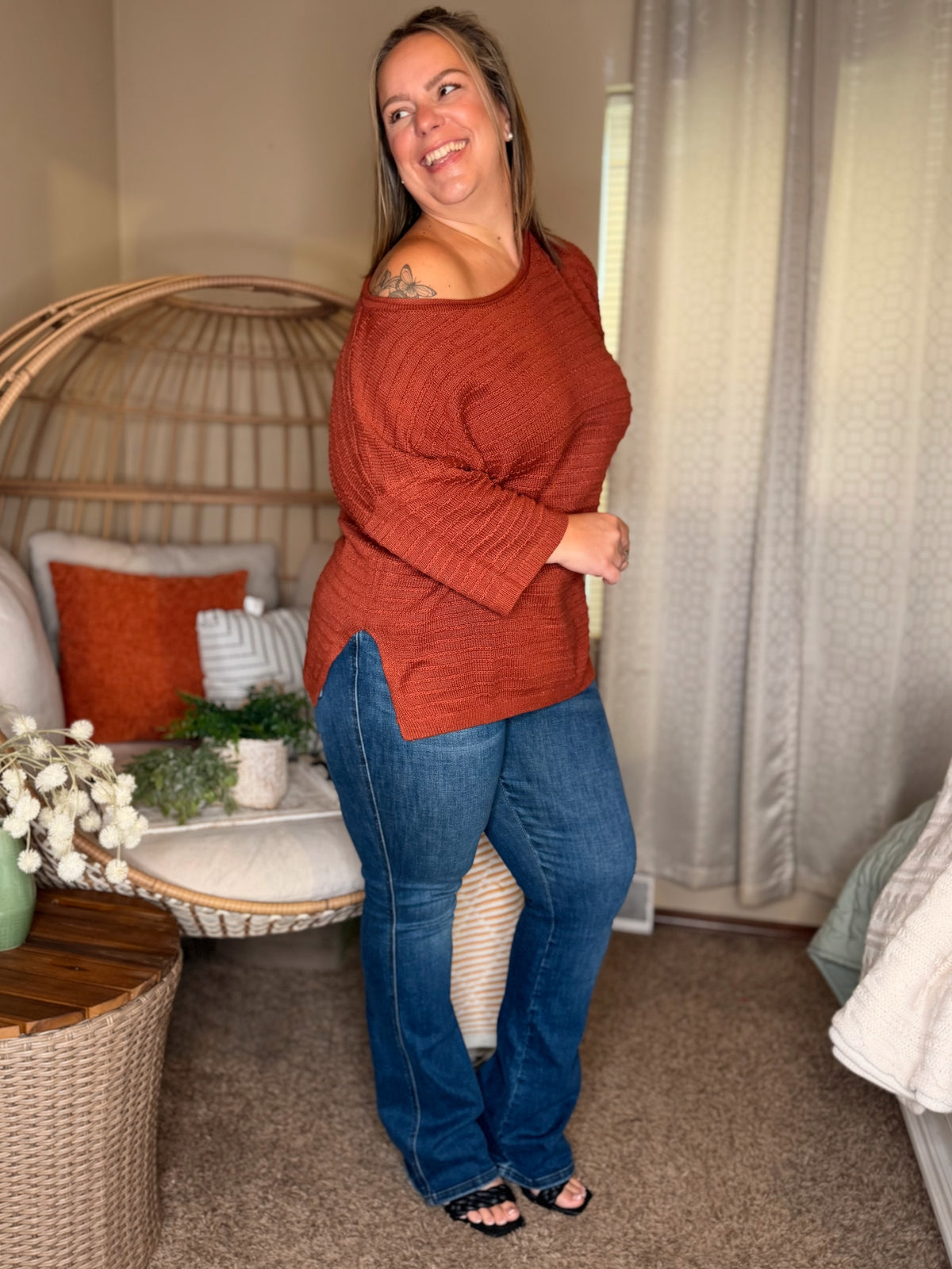 Slouchy Gal Off Shoulder Textured Top