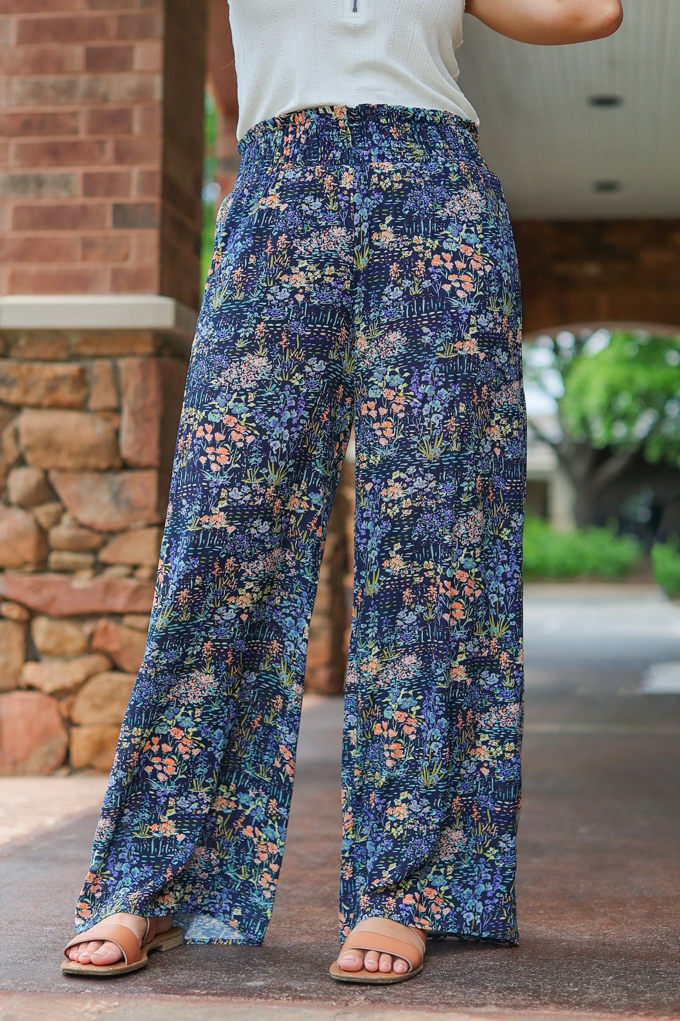 Michelle Mae Presley Palazzo Pants - Navy Floral Mix