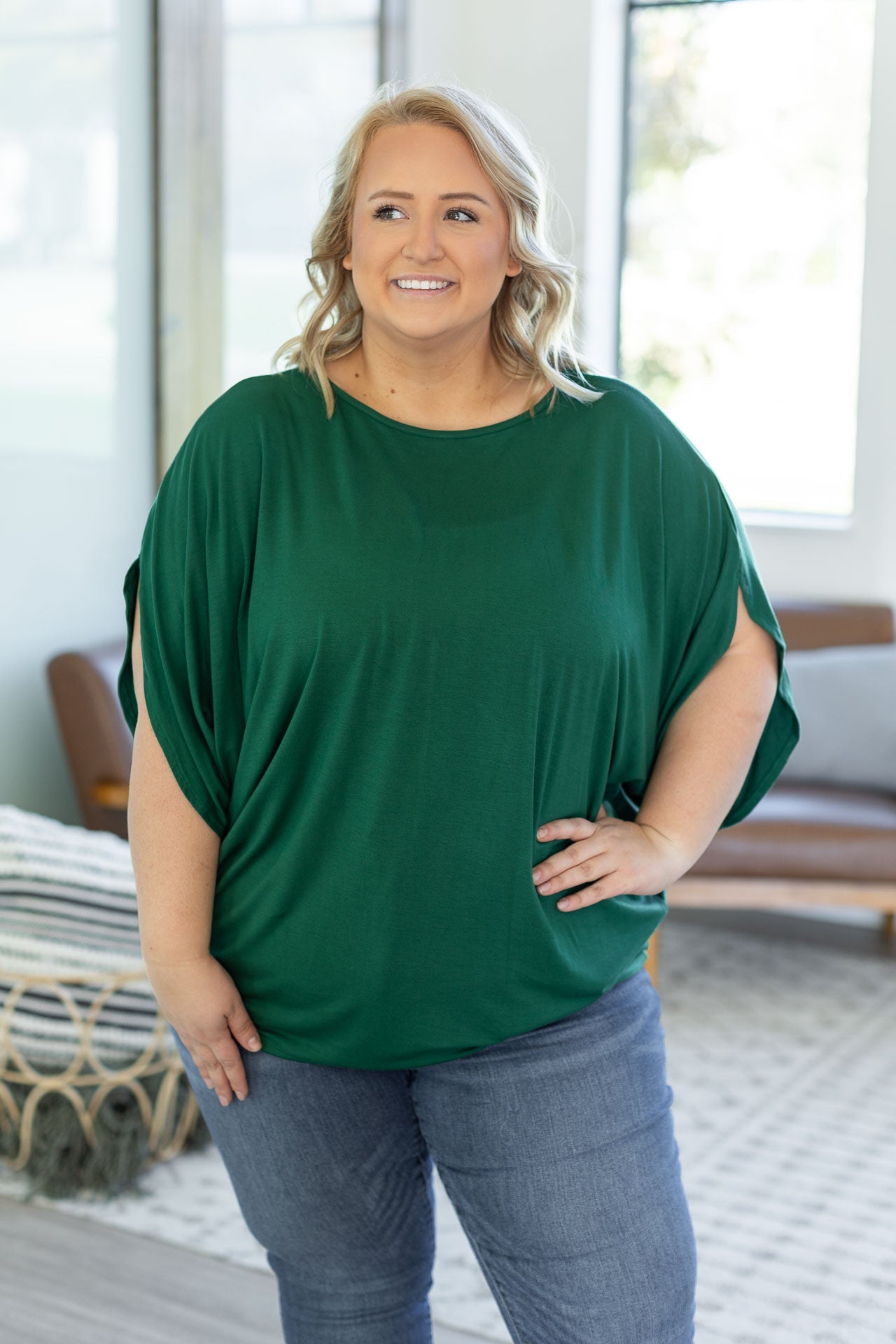 Michelle Mae Darcy Dolman Top - Forest Green