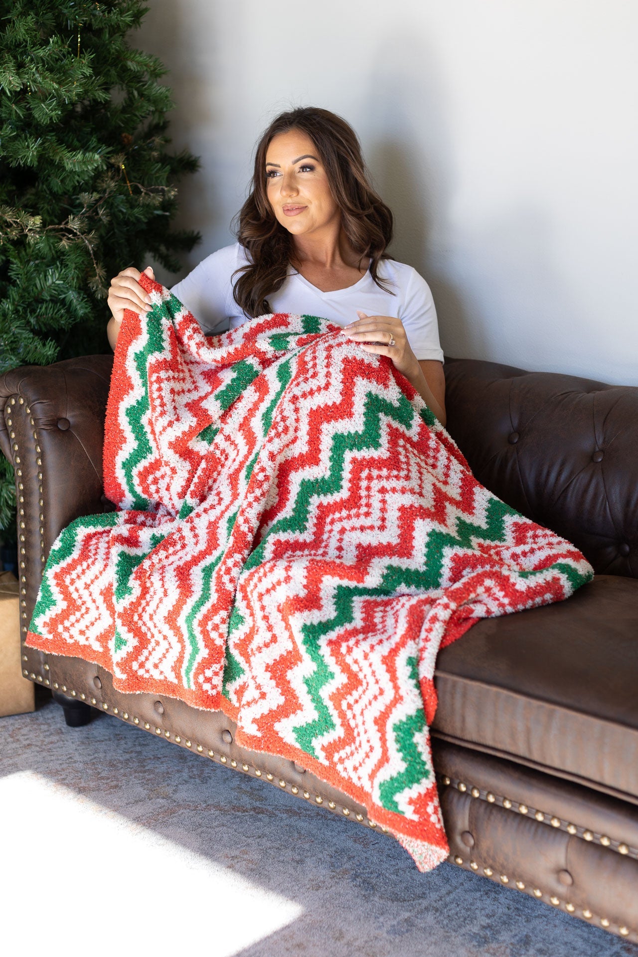 Michelle Mae Plush and Fuzzy Blanket - Holiday Chevron