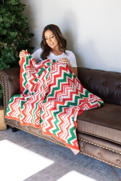 Michelle Mae Plush and Fuzzy Blanket - Holiday Chevron