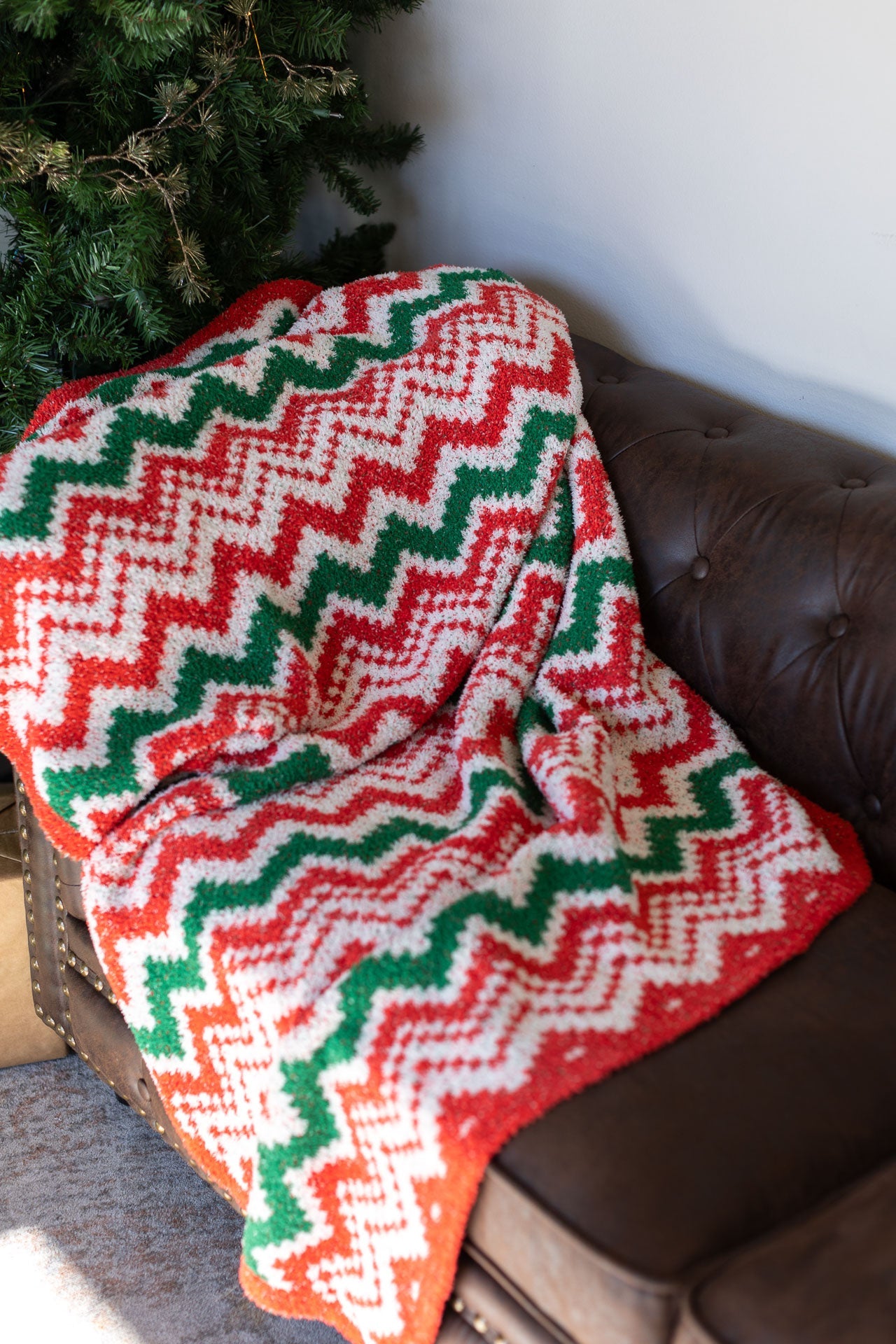 Michelle Mae Plush and Fuzzy Blanket - Holiday Chevron