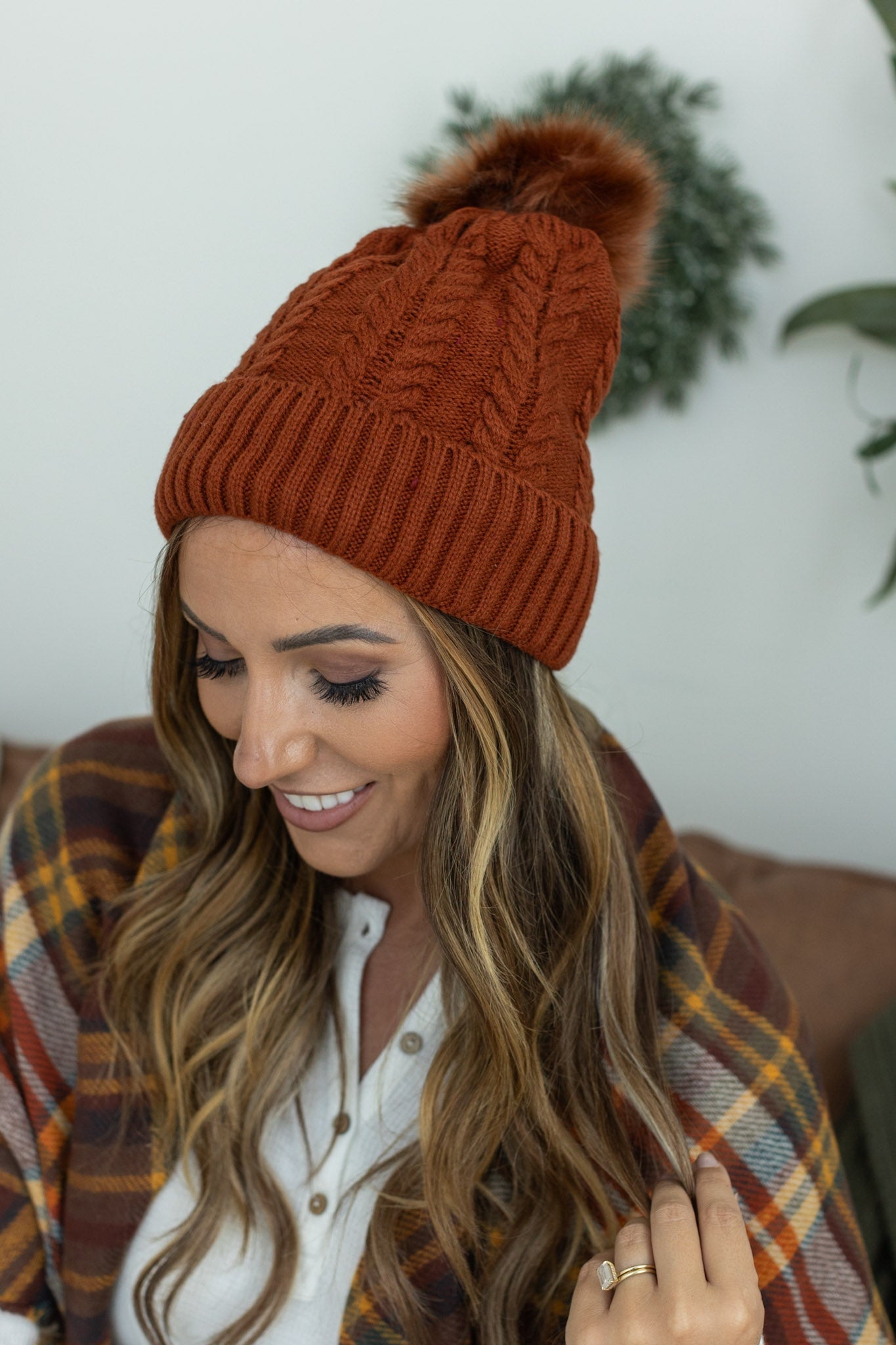 Michelle Mae Bella Braid Beanie - Rust