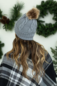 Michelle Mae Carly Cable Knit Beanie - Grey