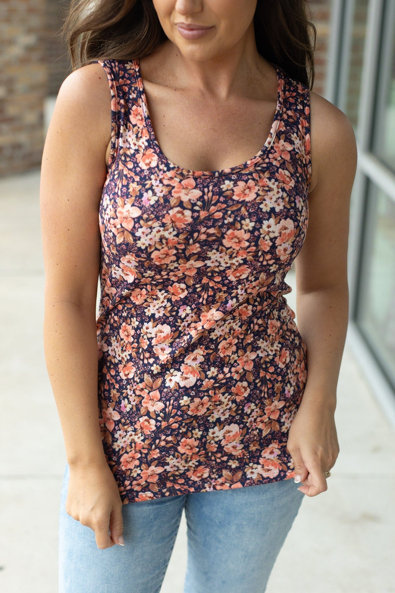 Michelle Mae Luxe Crew Tank - Navy Floral Mix