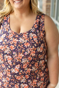 Michelle Mae Luxe Crew Tank - Navy Floral Mix