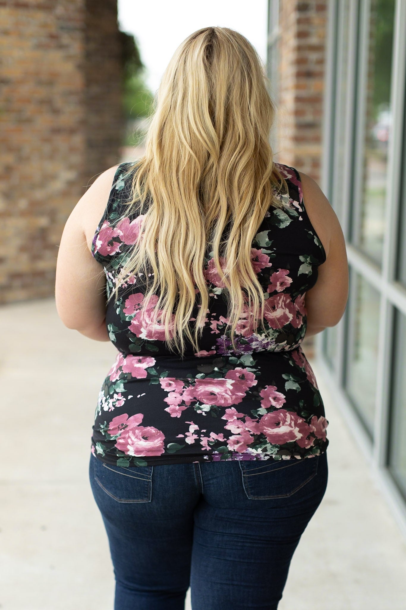 Michelle Mae Luxe Crew Tank - Black and Mauve Floral