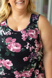 Michelle Mae Luxe Crew Tank - Black and Mauve Floral