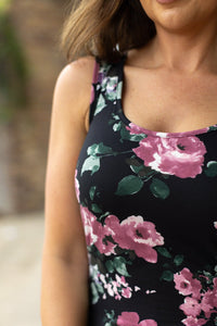 Michelle Mae Luxe Crew Tank - Black and Mauve Floral