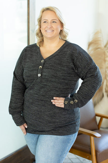 Michelle Mae Brittney Button Sweater - Charcoal