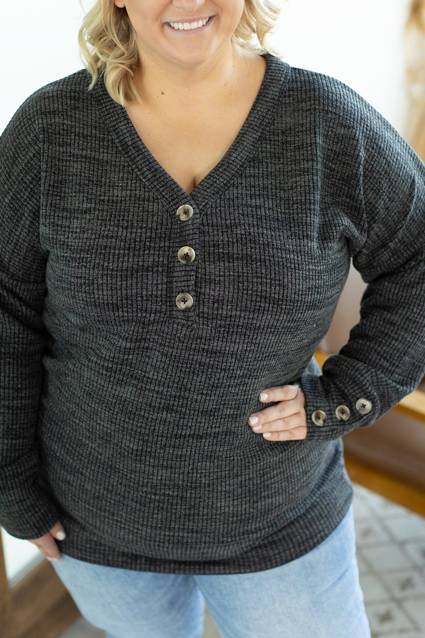 Michelle Mae Brittney Button Sweater - Charcoal