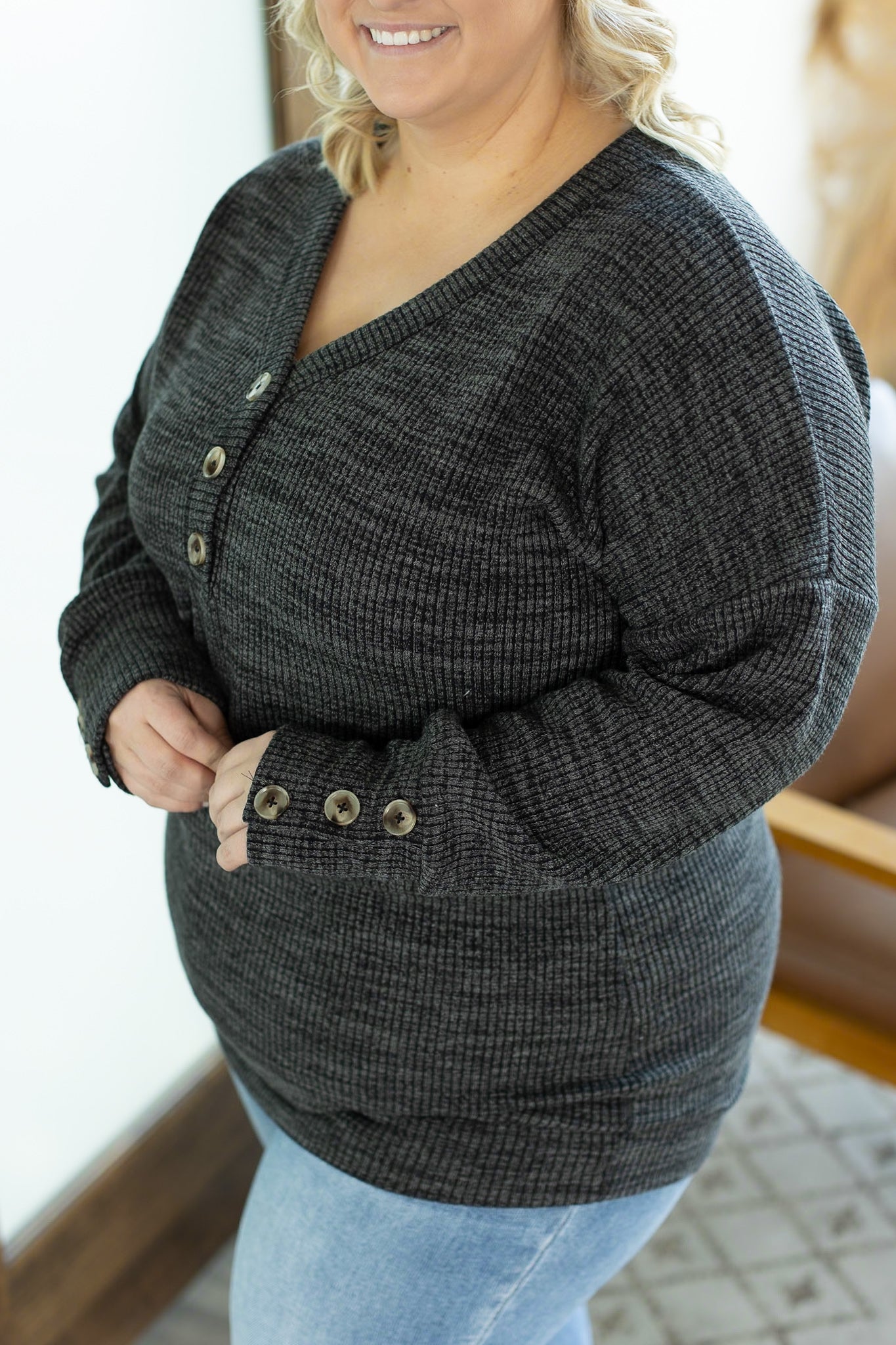 Michelle Mae Brittney Button Sweater - Charcoal