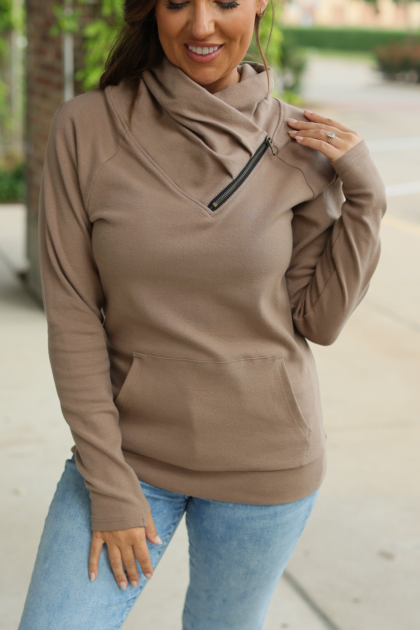 Michelle Mae Classic Zoey ZipCowl Sweatshirt - Mocha