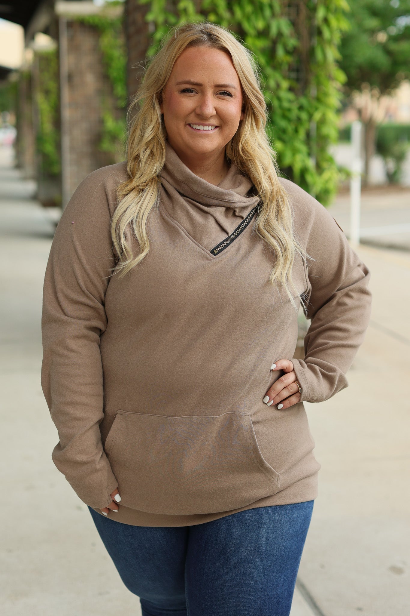 Michelle Mae Classic Zoey ZipCowl Sweatshirt - Mocha