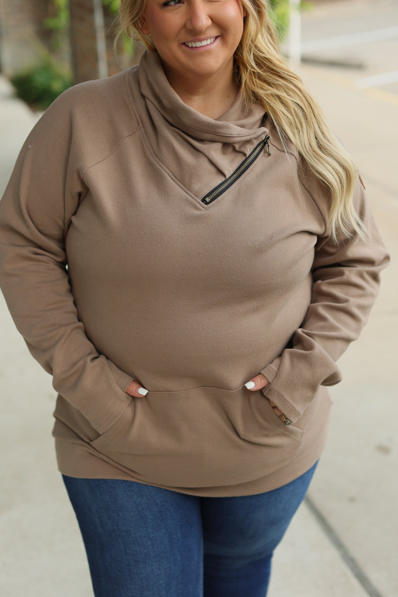 Michelle Mae Classic Zoey ZipCowl Sweatshirt - Mocha