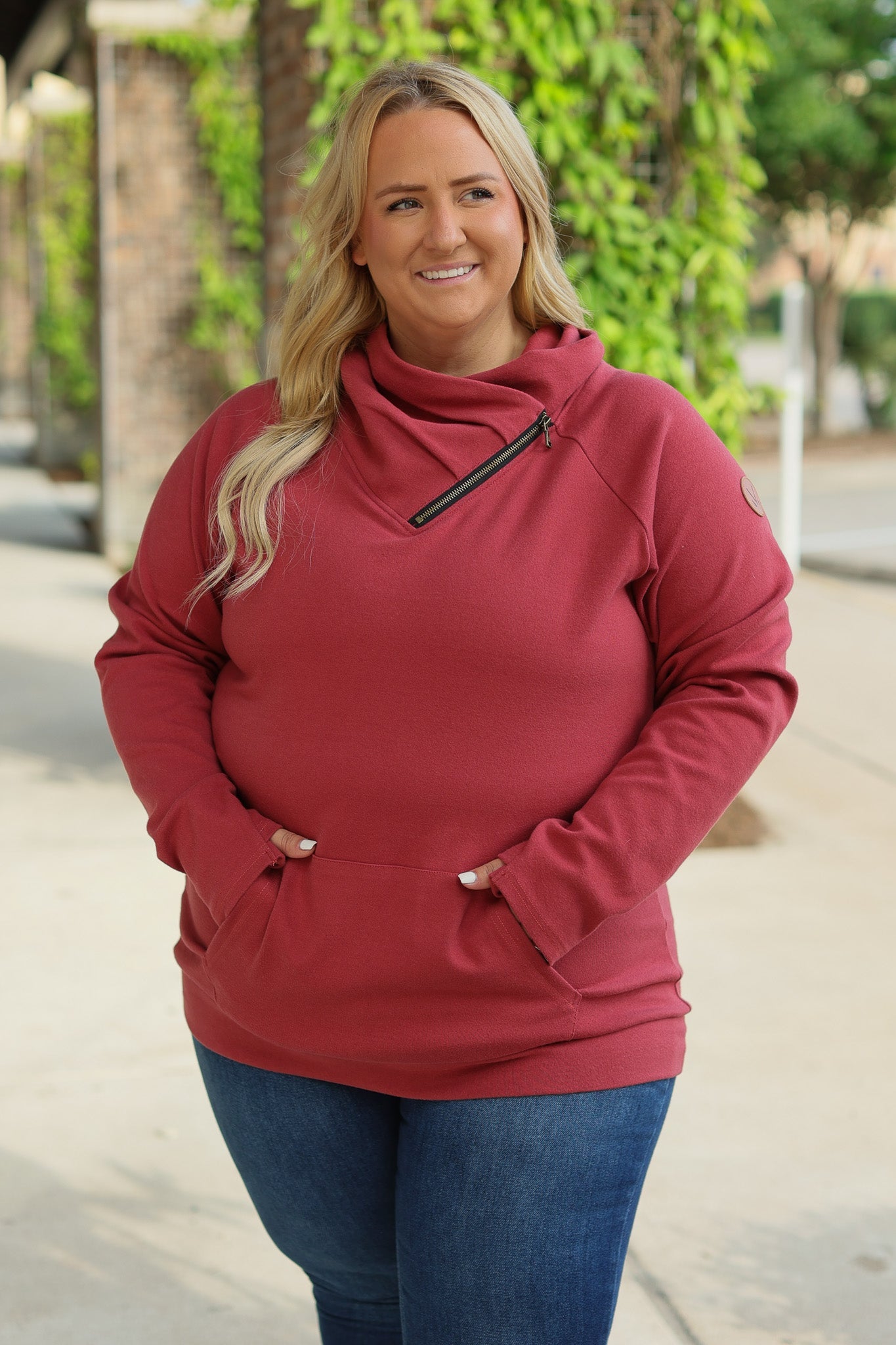 Michelle Mae Classic Zoey ZipCowl Sweatshirt - Brick