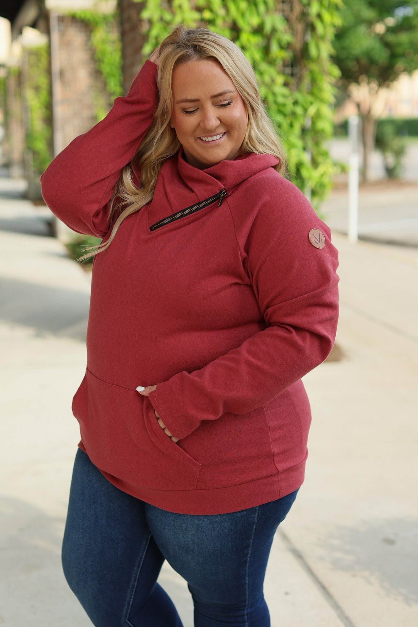 Michelle Mae Classic Zoey ZipCowl Sweatshirt - Brick