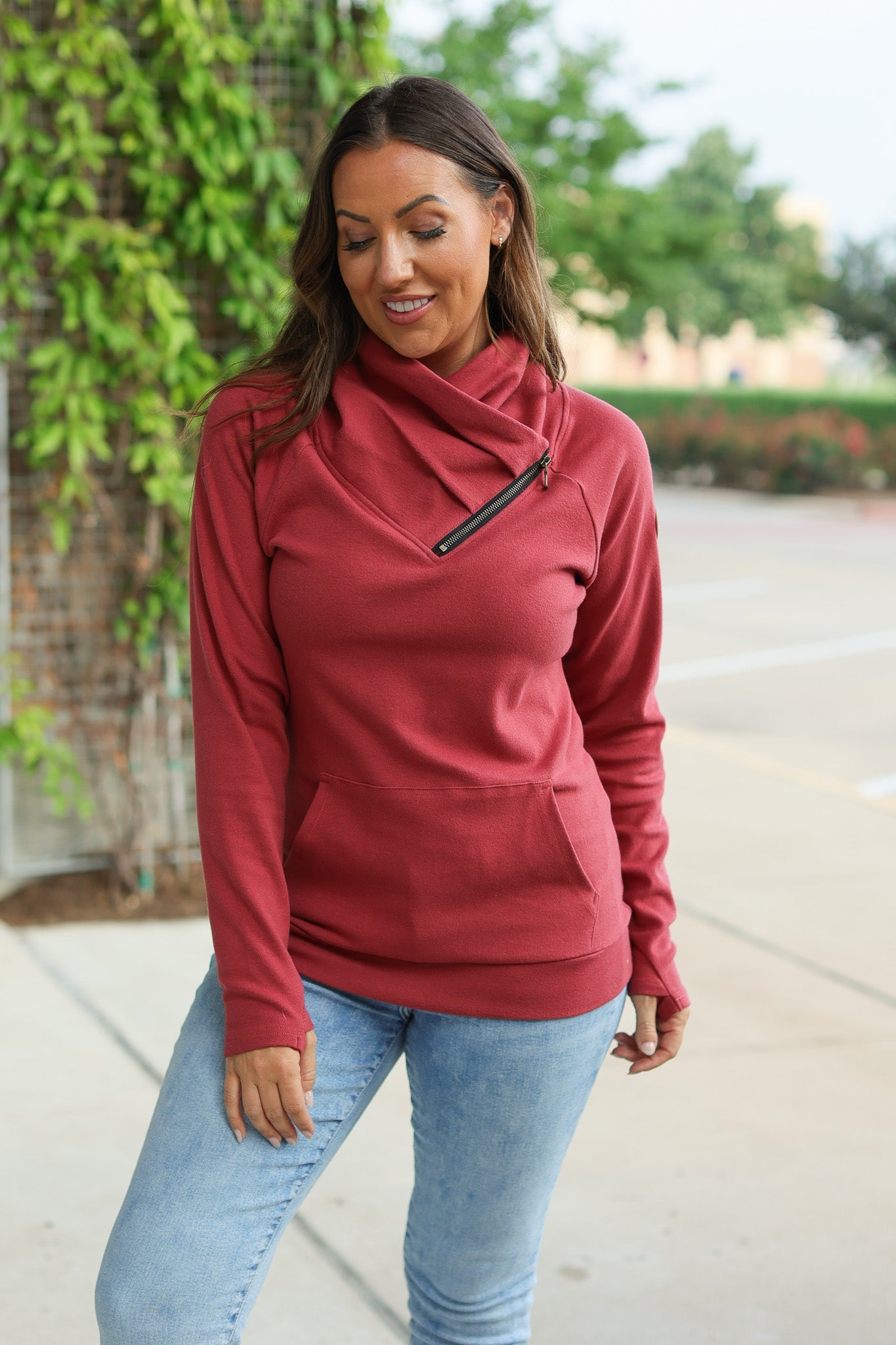 Michelle Mae Classic Zoey ZipCowl Sweatshirt - Brick