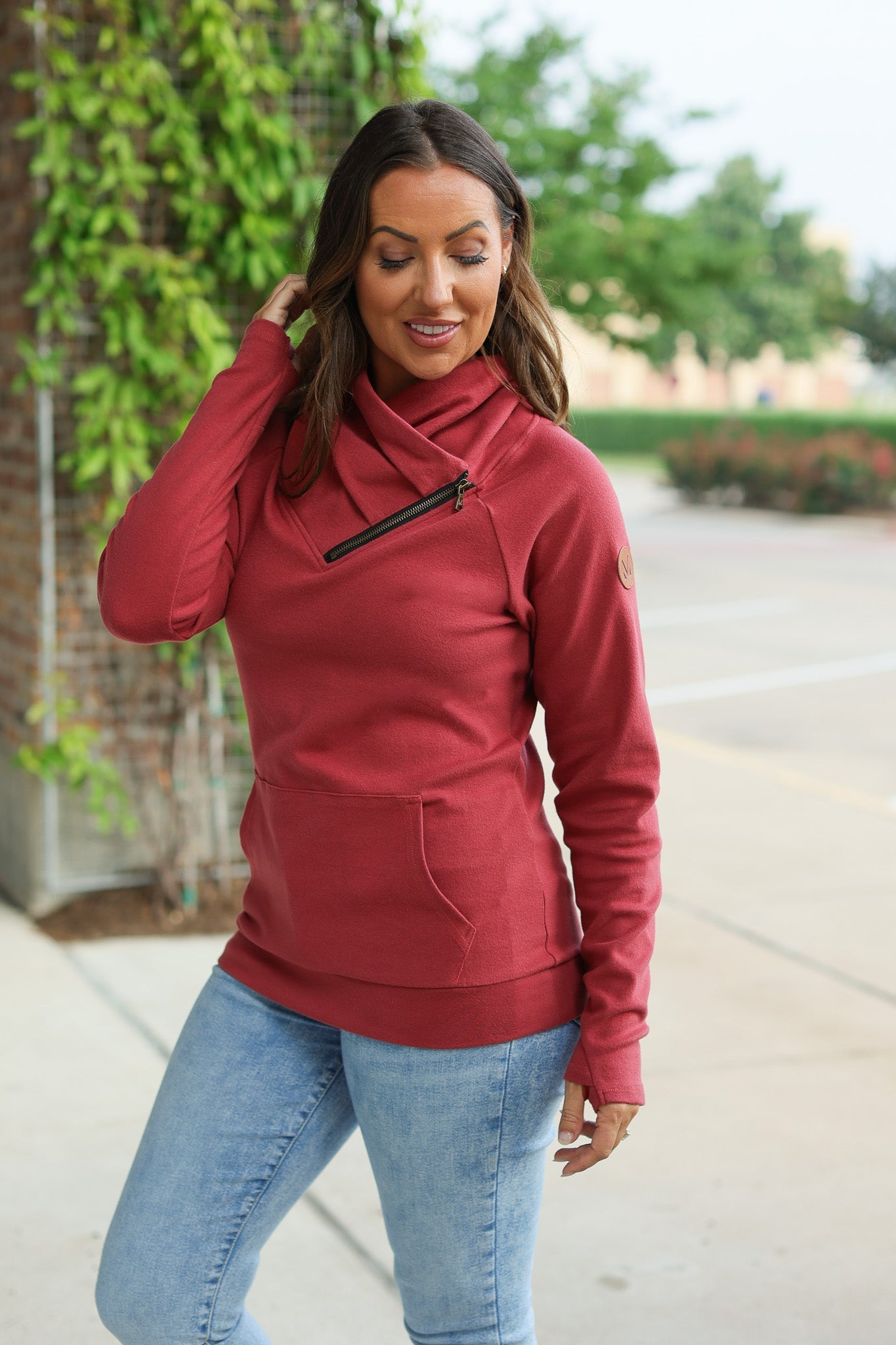 Michelle Mae Classic Zoey ZipCowl Sweatshirt - Brick