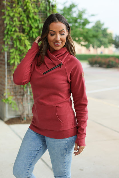 Michelle Mae Classic Zoey ZipCowl Sweatshirt - Brick