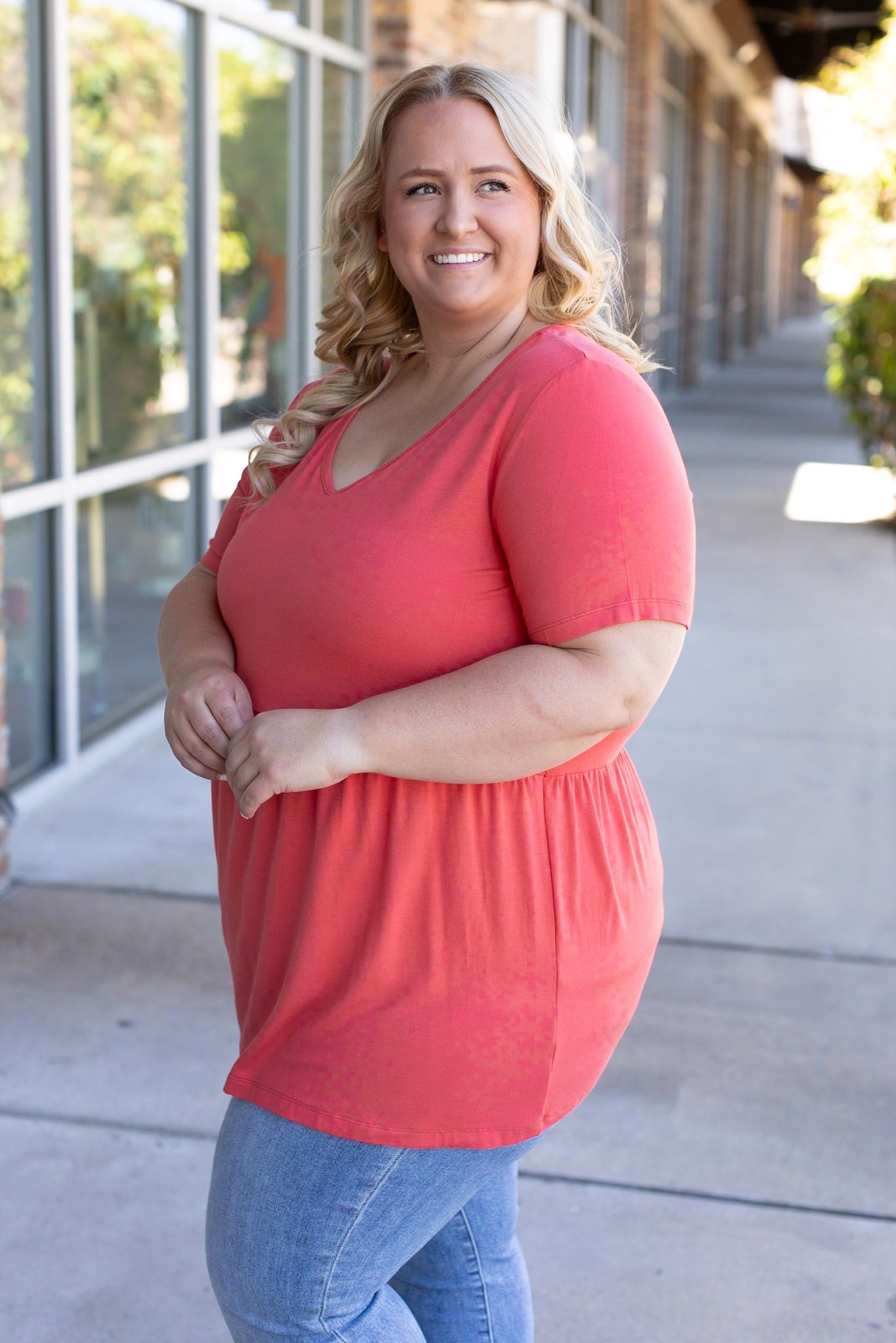 Michelle Mae Sarah Ruffle Short Sleeve - Deep Coral