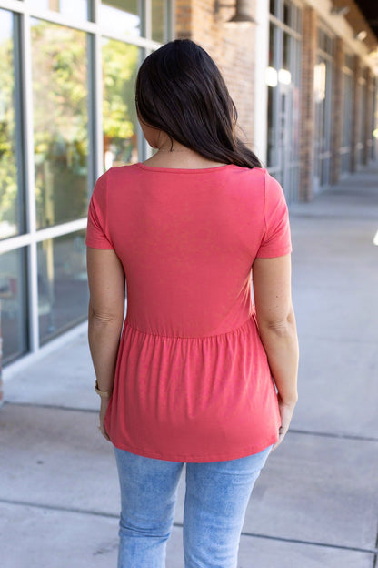 Michelle Mae Sarah Ruffle Short Sleeve - Deep Coral