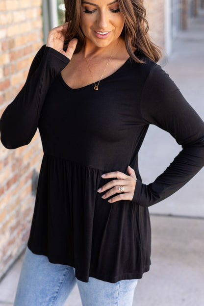 Michelle Mae Long Sleeve Sarah Ruffle - Black