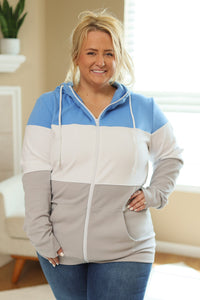 Michelle Mae Colorblock Fullzip Women's Hoodie | Detroit Blue, White, Grey