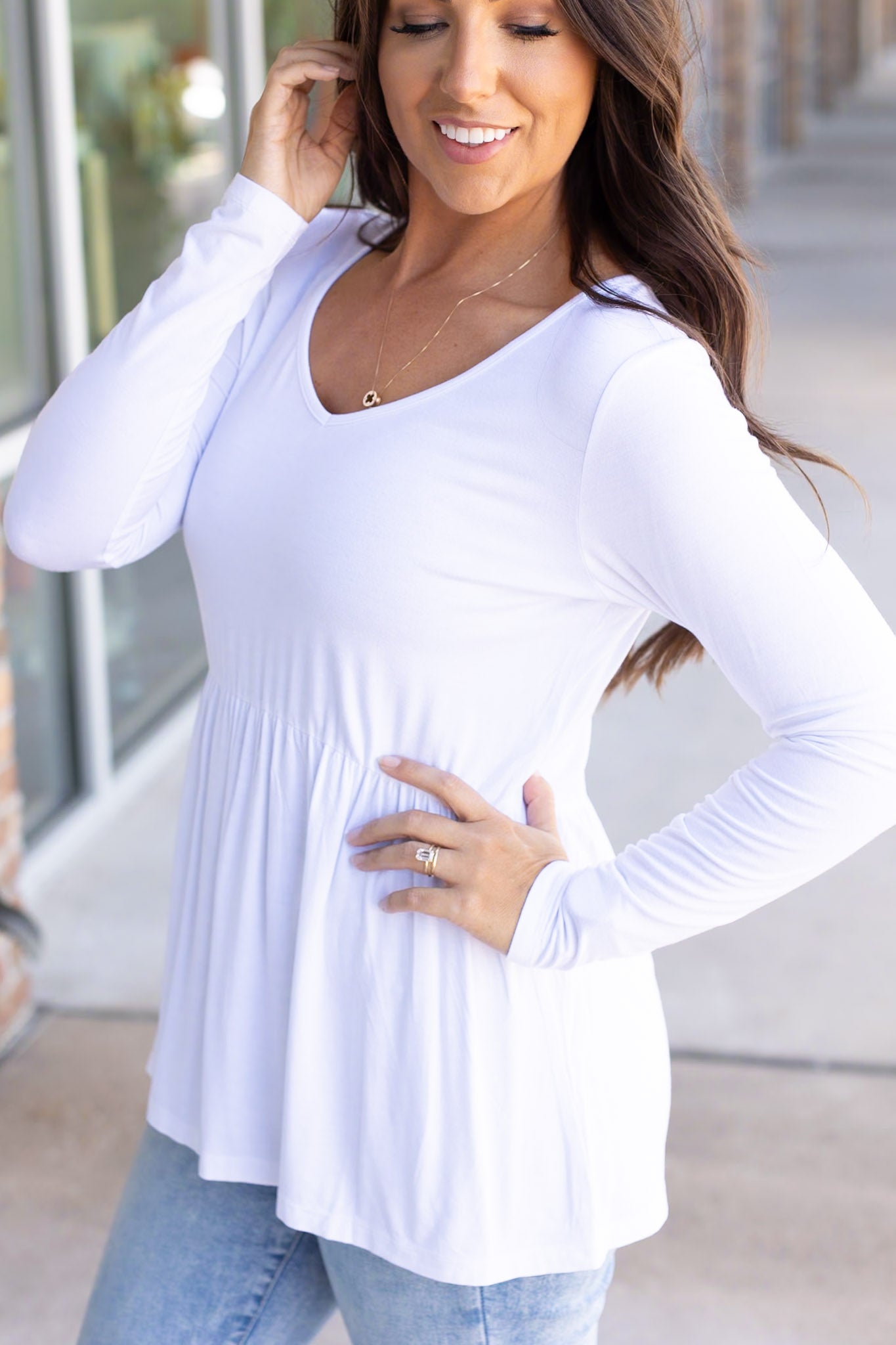 Michelle Mae Long Sleeve Sarah Ruffle - White