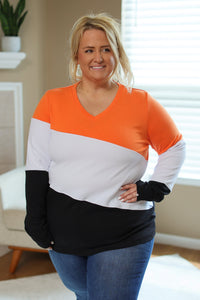 Leah Long Sleeve Top - Cincinnati Orange, White, Black