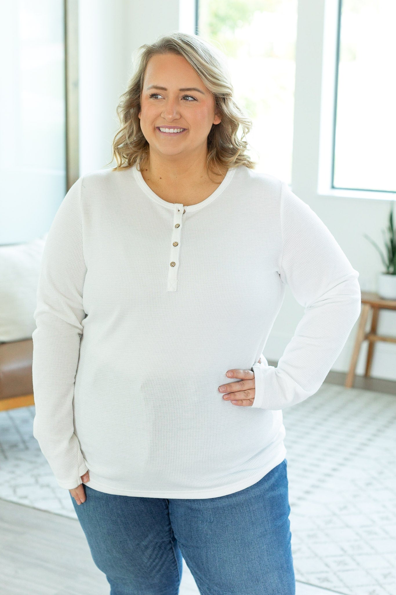 Michelle Mae Harper Long Sleeve Henley - White