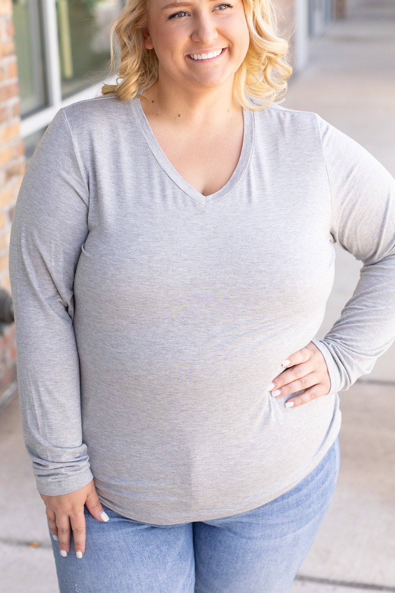 Michelle Mae Larissa Long Sleeve - Light Grey