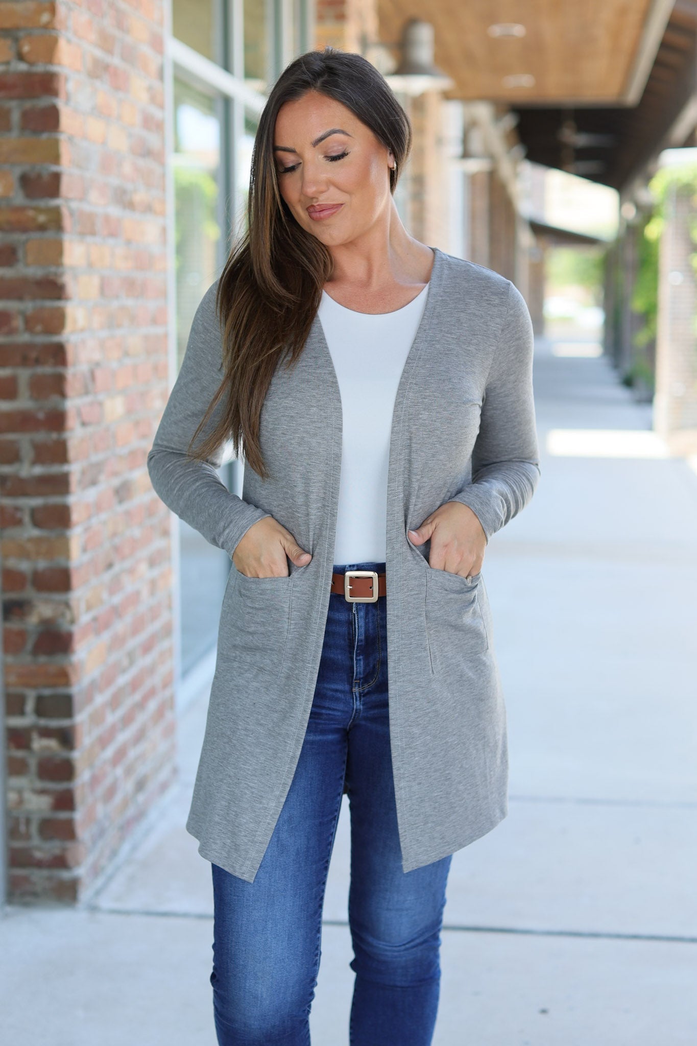 Michelle Mae Classic Cardigan - Light Grey