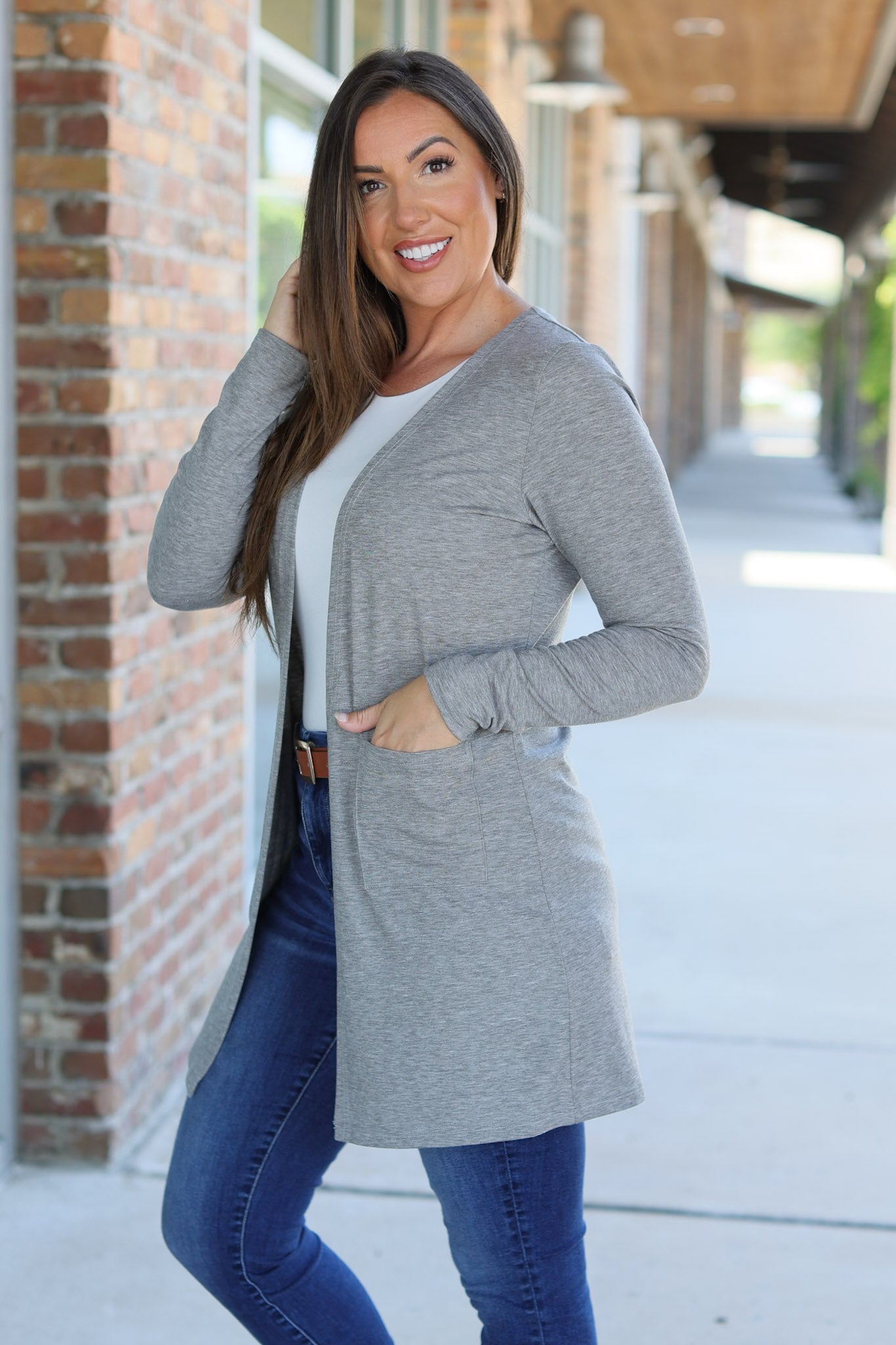 Michelle Mae Classic Cardigan - Light Grey