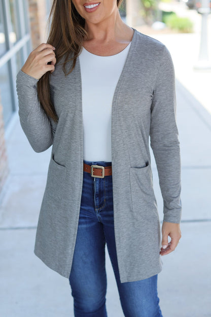 Michelle Mae Classic Cardigan - Light Grey