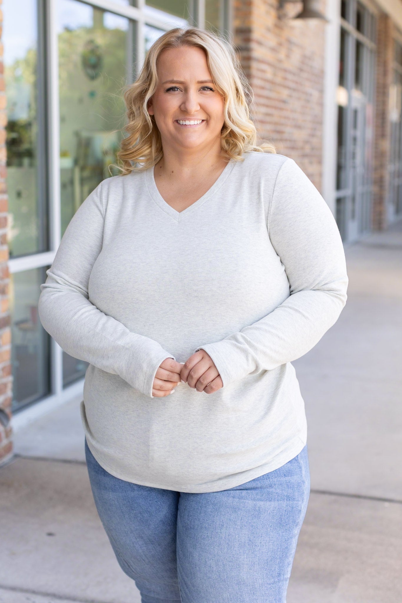 Leah Long Sleeve Top - Light Grey | Women's Tops