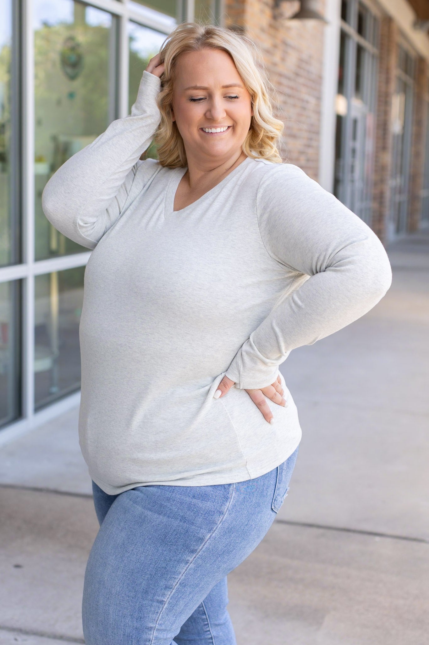 Michelle Mae Leah Long Sleeve Top - Light Grey