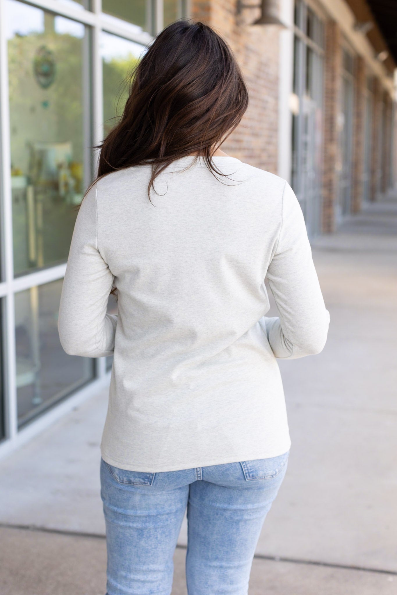 Michelle Mae Leah Long Sleeve Top - Light Grey