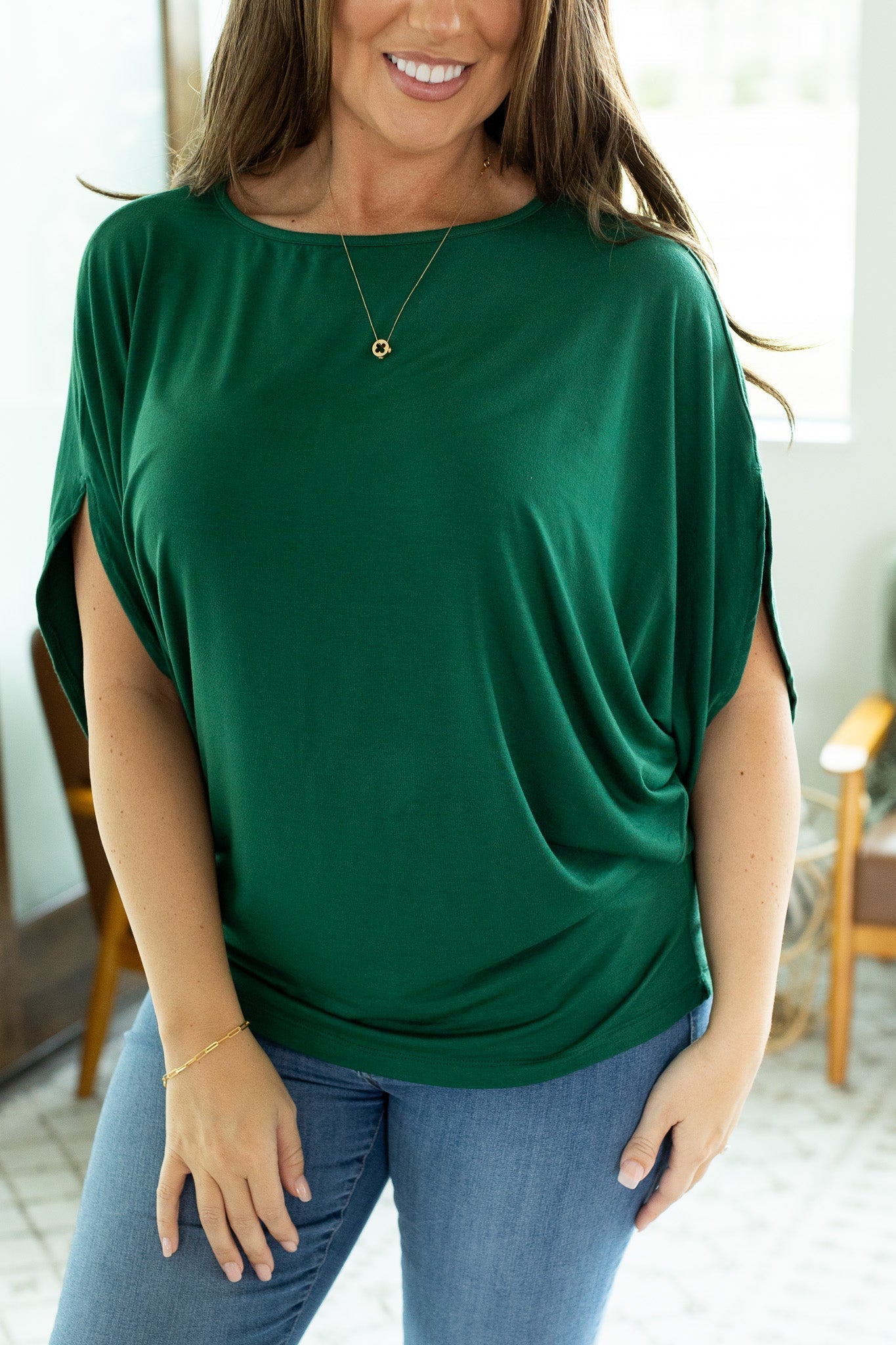 Michelle Mae Darcy Dolman Top - Forest Green