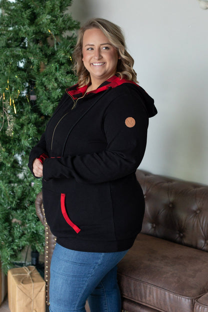 Michelle Mae Avery Accent HalfZip Hoodie - Buffalo Plaid