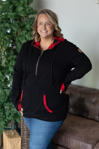 Michelle Mae Avery Accent HalfZip Hoodie - Buffalo Plaid