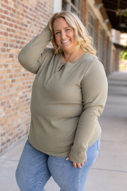 Michelle Mae Harper Long Sleeve Henley - Olive