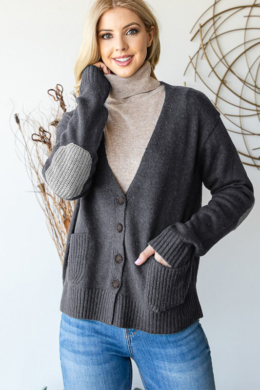 Cozy Charm Buttoned Cardigan Dark Grey