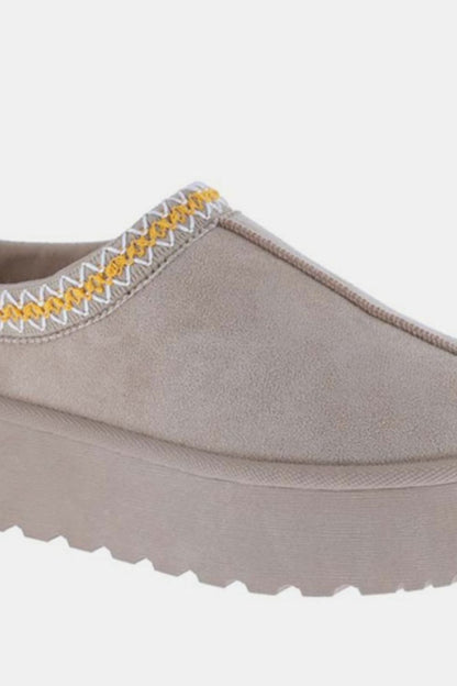 PREORDER - Platform Embroidered Trim Slip-On Boots- Taupe