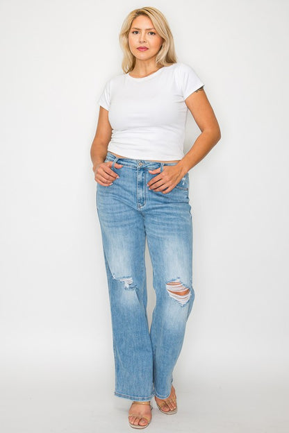 Distressed Darling High Rise Straight Jeans