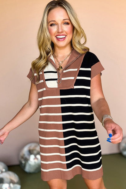 Bold Stripes Zip Sweater Dress