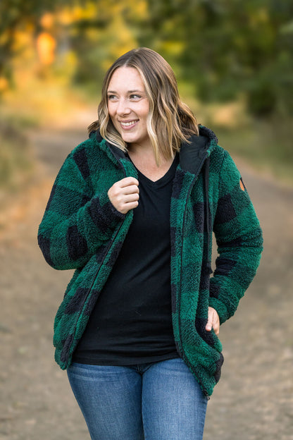 IN STOCK Sherpa Fullzip Hoodie - Green Plaid