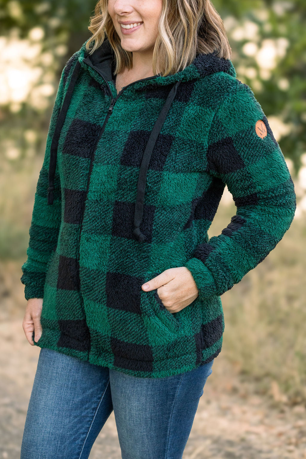 IN STOCK Sherpa Fullzip Hoodie - Green Plaid