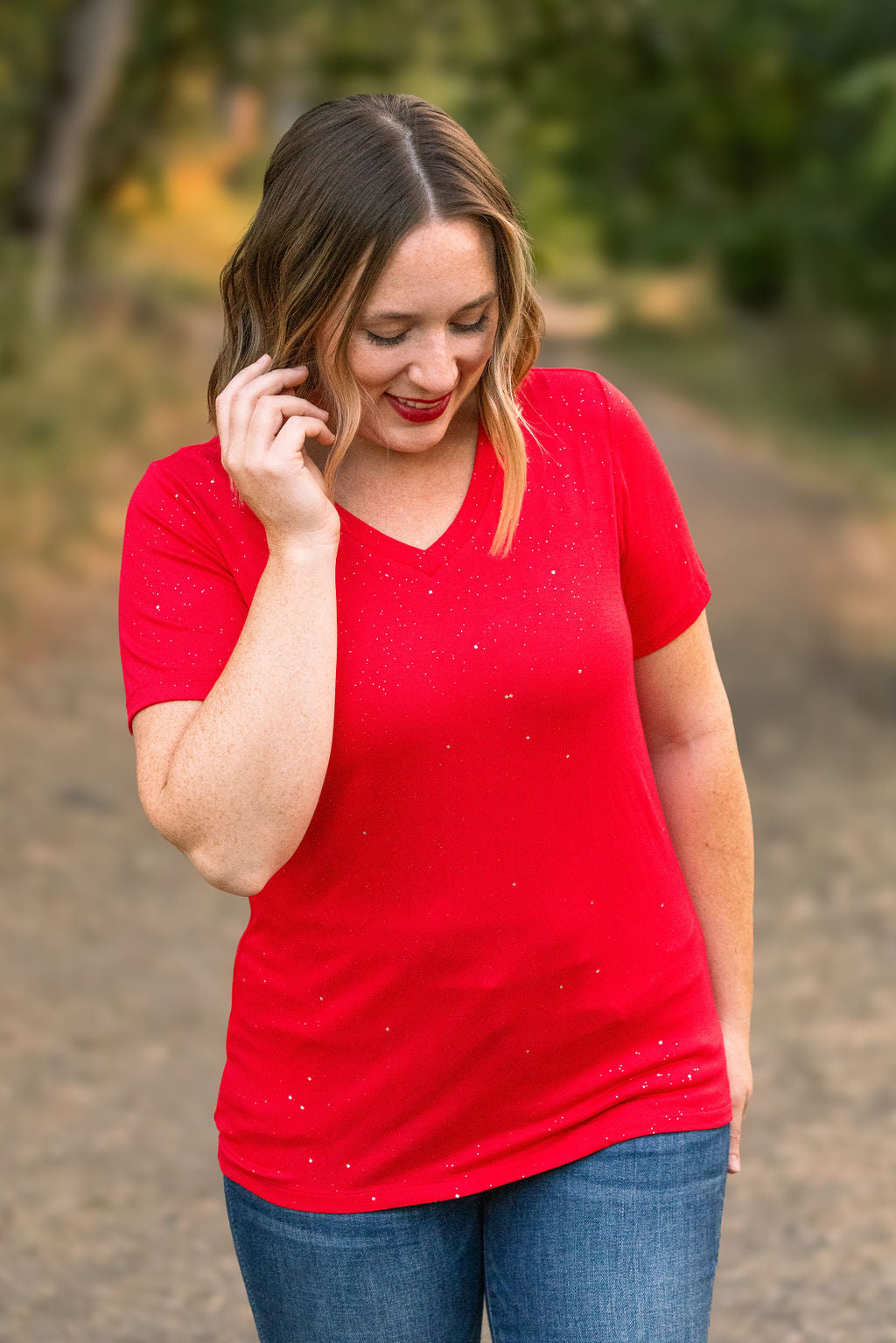 Michelle Mae Olivia Tee - Red Sparkle