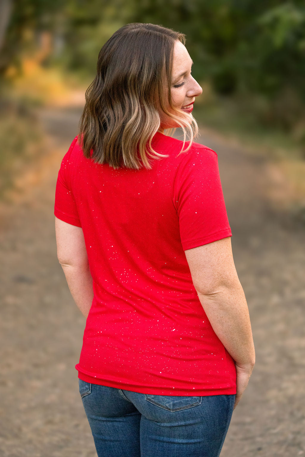 Michelle Mae Olivia Tee - Red Sparkle